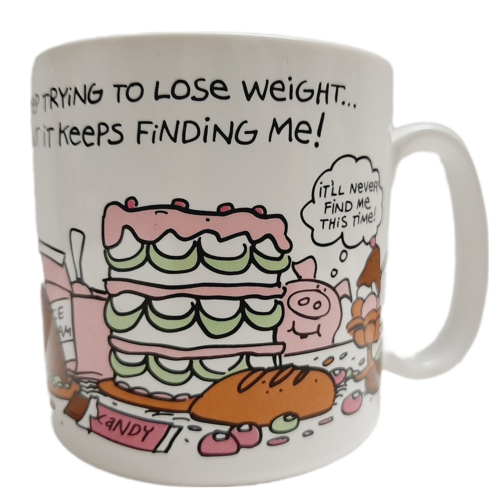 🍒 Vintage "I Keep Trying To Lose Weight" 1985 American Greetings Mug Coffee Cup